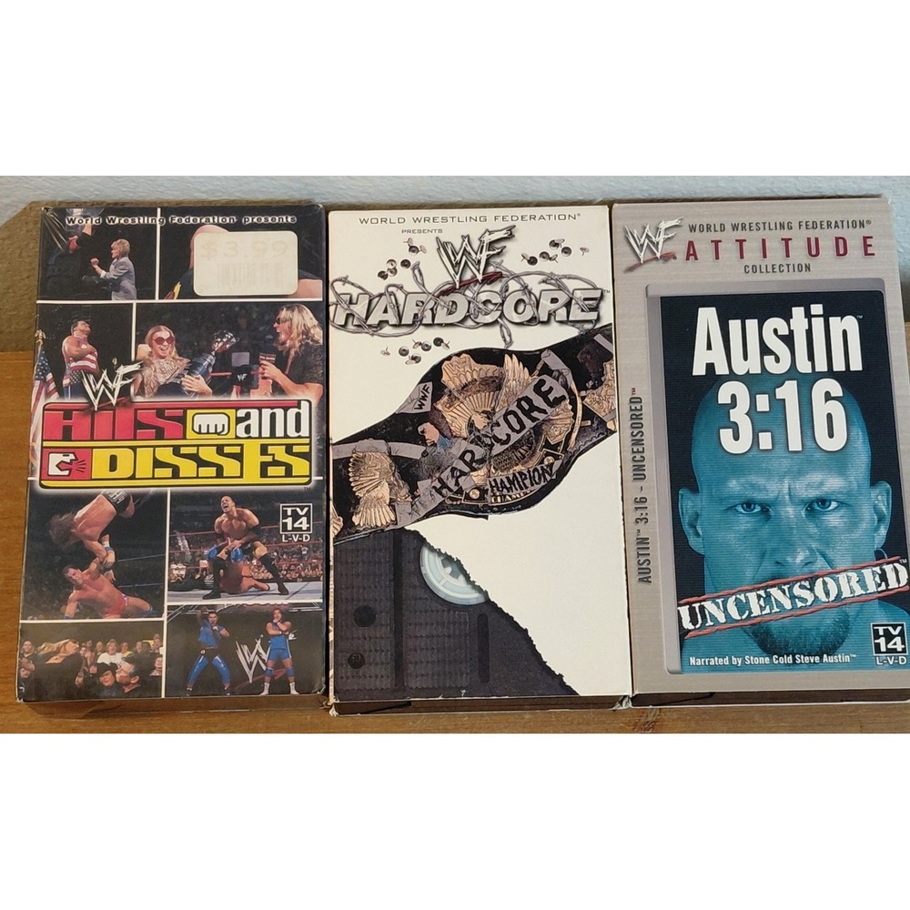 WWF Attitude Era VHS Lot of 3 Hardcore Austin 3:16 Hits & Disses SEALED NEW WWF